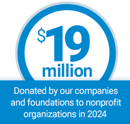 $19 million donated by our companies and foundations to nonprofit organizations in 2024
