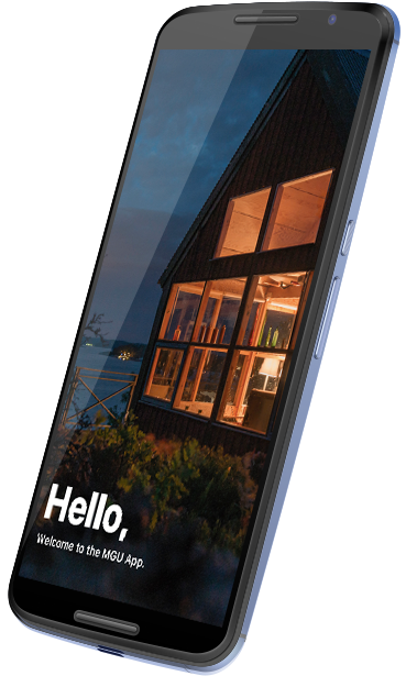 welcome to the MGU app home phone screen