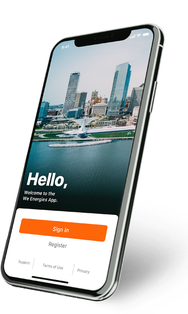 phone screen welcome to the We Energies app